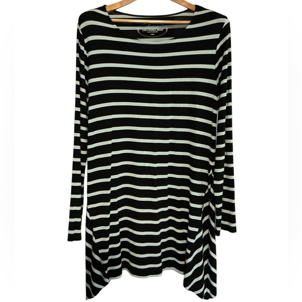 Soma‎ lounge Black and Aqua Striped Long Sleeve Top size L